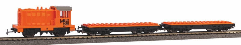  57143 - H0 - Start-Set Diesellok Müller Bau mit Klemmbausteinwagen